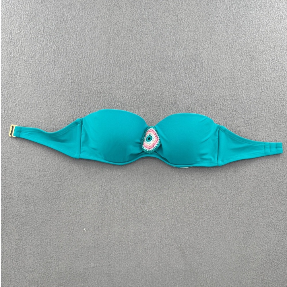 Candies Y2K Swim Bikini Top M Blue Crochet Evil Eye Bandeau Retro Eclectic Boho
